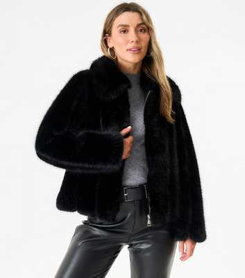 Gini London Black Faux Fur Collared Jacket