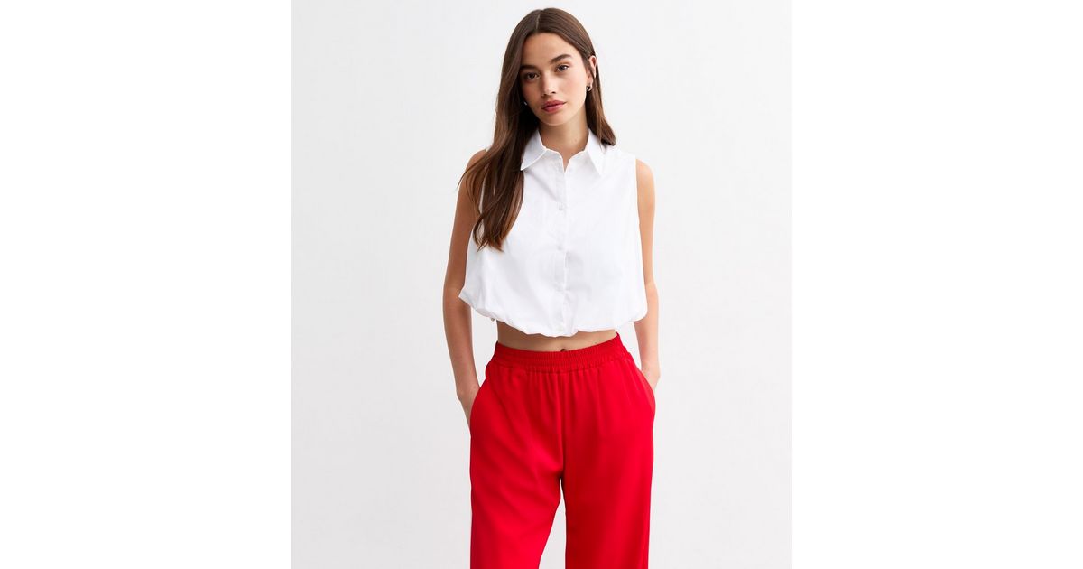 Short Sleeve Cuffed Gathered White Bubble with White Trim