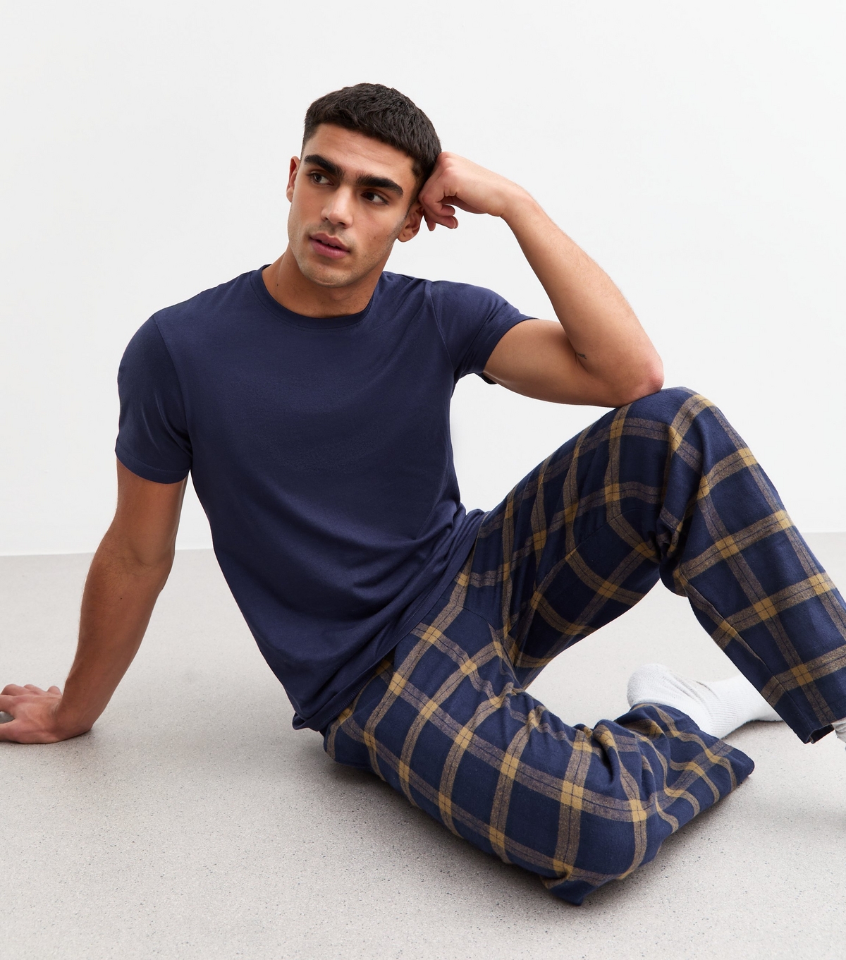 Men's Navy Regular Cotton Long Pyjama Set New Look