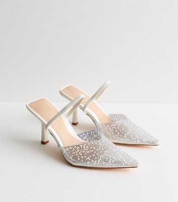 Truffle White Clear Diamante Slingback Heel Sandals