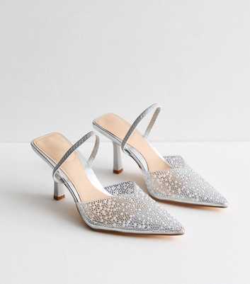 Truffle Silver Clear Diamante Slingback Heel Sandals