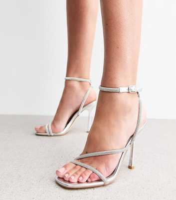 Truffle Silver Diamanté Stiletto Heel Sandals