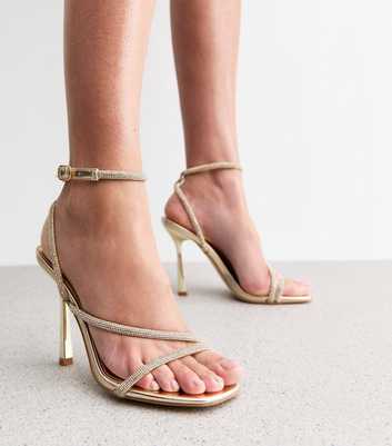 Truffle Gold Diamanté Stiletto Heel Sandals