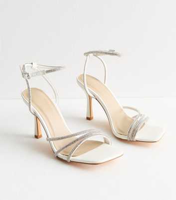 Truffle White Diamante Detail Fluted Heel Sandals