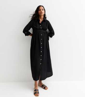 Maternity Black Midi Shirt Dress