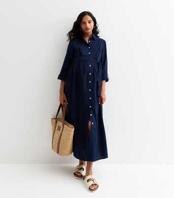 Maternity Navy Midi Shirt Dress