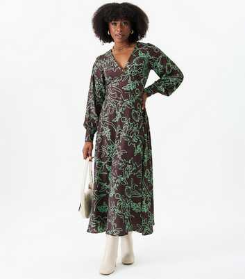 Gini London Brown Floral Print Woven Midi Dress