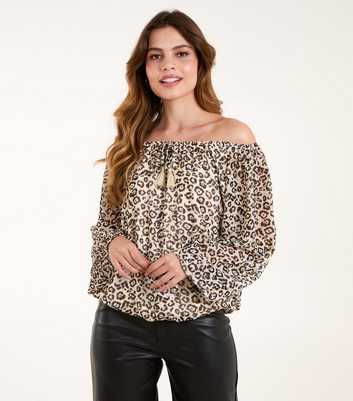 Blue Vanilla Off White Animal Print Off The Shoulder Tassel Top