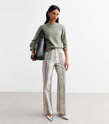 White Snakeskin Print Wide Leg Jeans