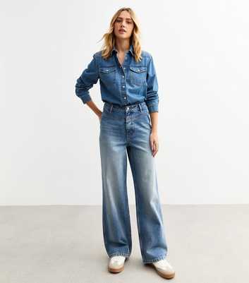 Blue Western Front Seam Wide Leg Jeans