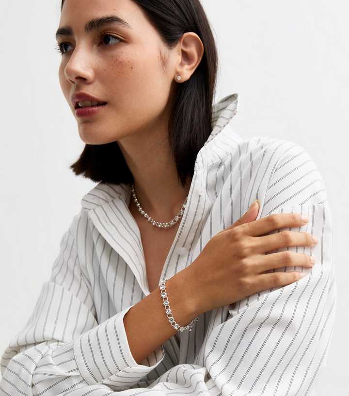 Silver Tone Diamanté Tennis Bracelet New Look