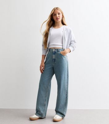 Girls Blue Tinted Wide Leg Jeans
