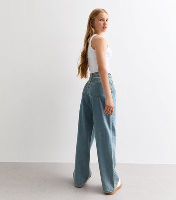 Girls Blue Tinted Wide Leg Jeans