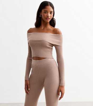 Cameo Rose Mink Ribbed Off Shoulder Top