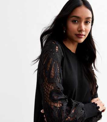 Cameo Rose Black Lace Sleeve Top