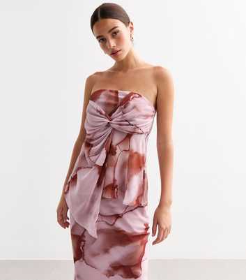 Pink Marble Pattern Tie Front Bandeau Top