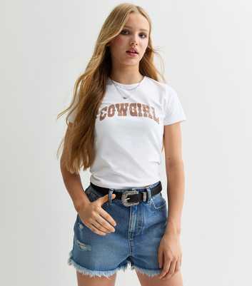 Girls White Cotton Cowgirl Slogan T-Shirt