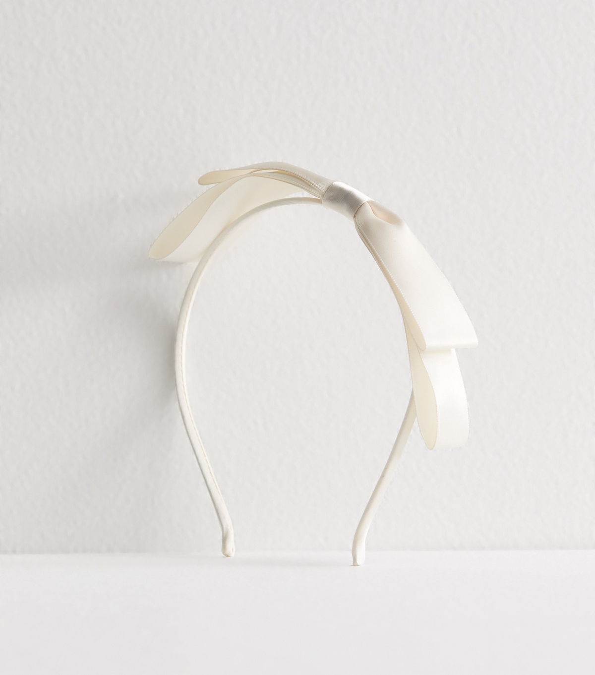 Cream Slim Satin Bow Headband New Look