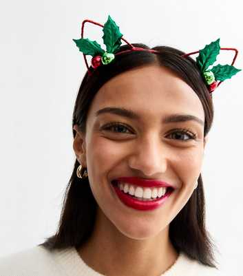 Red Holly Cat Ear Christmas Headband