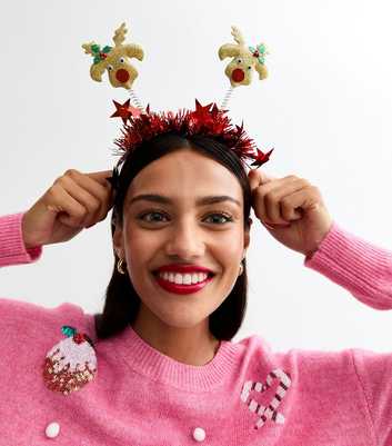 Red Reindeer Bopper Tinsel Headband