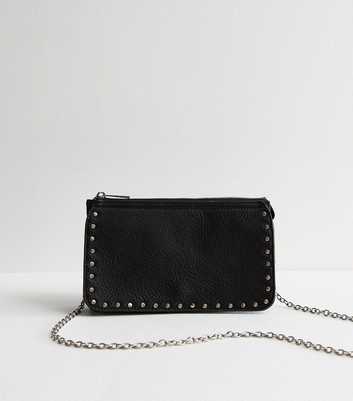 Black Studded Chain Crossbody Clutch Bag