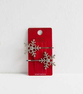 2 Pack of Christmas Snowflake Diamanté Hair Slides