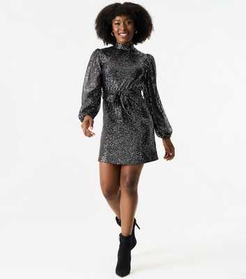 Gini London Black Sequinned Long Sleeve Mini Dress