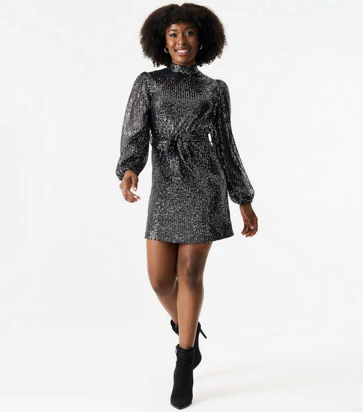 Gini London Black Sequinned Long Sleeve Mini Dress