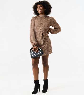 Gini London Rose Gold Sequinned Long Sleeve Mini Dress