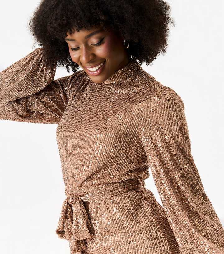 Gini London Rose Gold Sequinned Long Sleeve Mini Dress | New Look Gini London Rose Gold Sequinned Long Sleeve Mini Dress | New Look