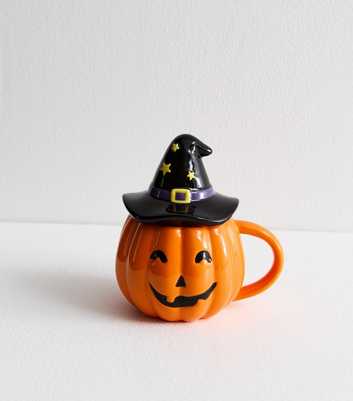 Bright Orange Pumpkin Witch Mug