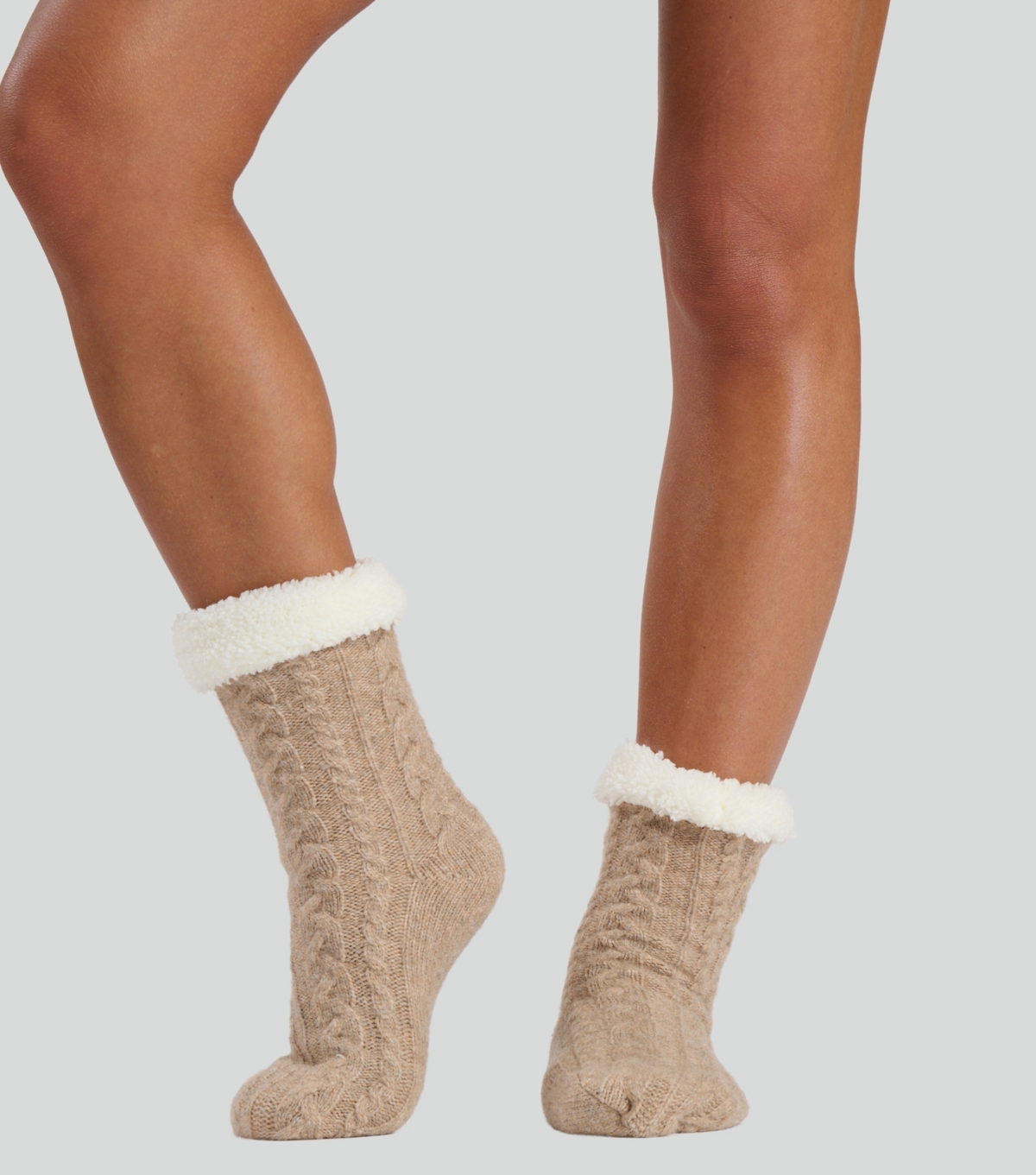 Beige Cable Knit Fleece Socks Loungeable New Look