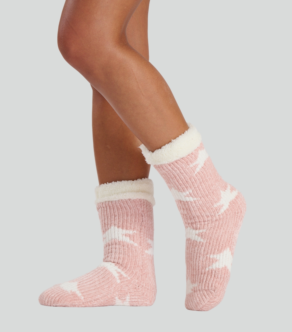 Pink Star Fleece Socks Loungeable New Look