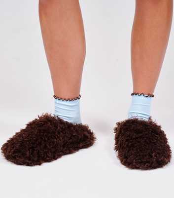 Loungeable Dark Brown Fluffy Cosy Mule Slippers
