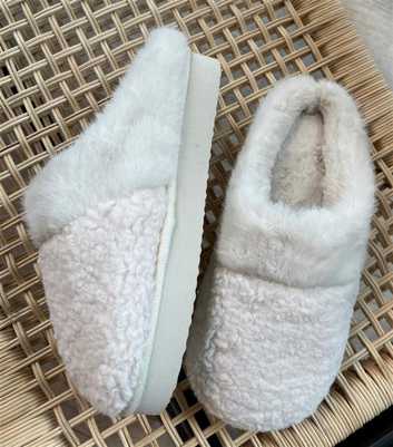 Loungeable Cream Faux Fur Slippers 