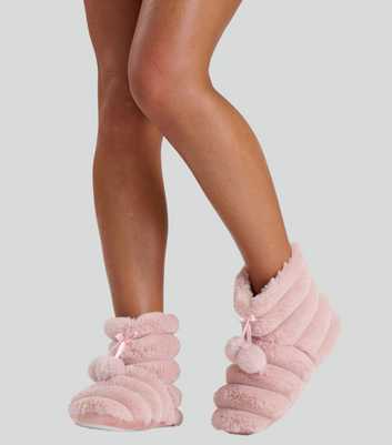 Loungeable Pink Faux Fur Bootie Slippers 