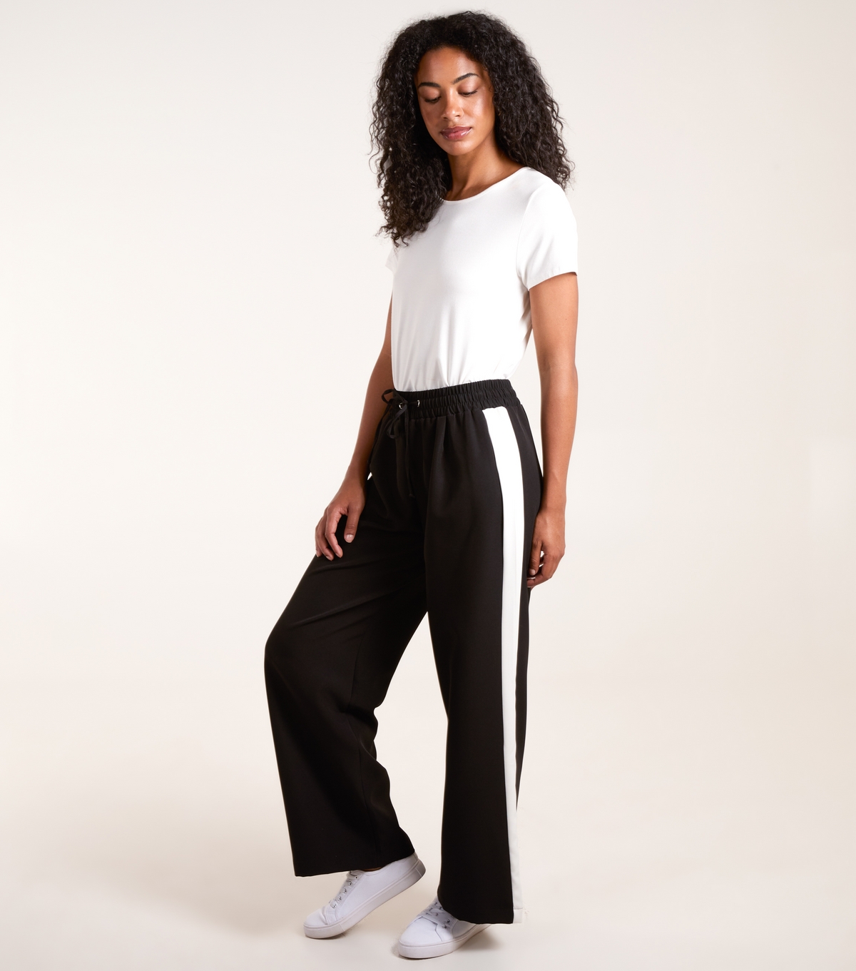 Women's Black Side Stripe Trousers Blue Vanilla New Look