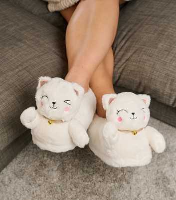 Loungeable White Lucky Cat Slippers