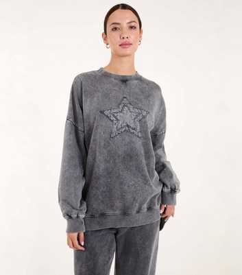 Blue Vanilla Dark Grey Acid Wash Star Sweatshirt