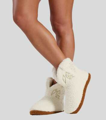 Loungeable Cream Cowboy Boot Borg Slippers