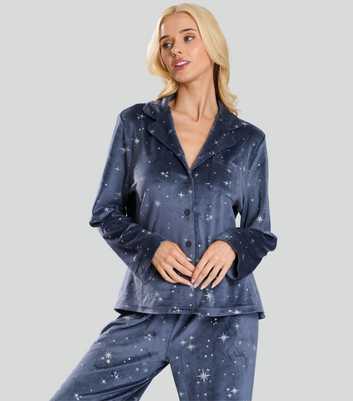 Loungeable Navy Soft Velour Star Pattern Pyjama Set