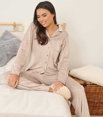 Loungeable Brown Leopard Velour Pyjama Set