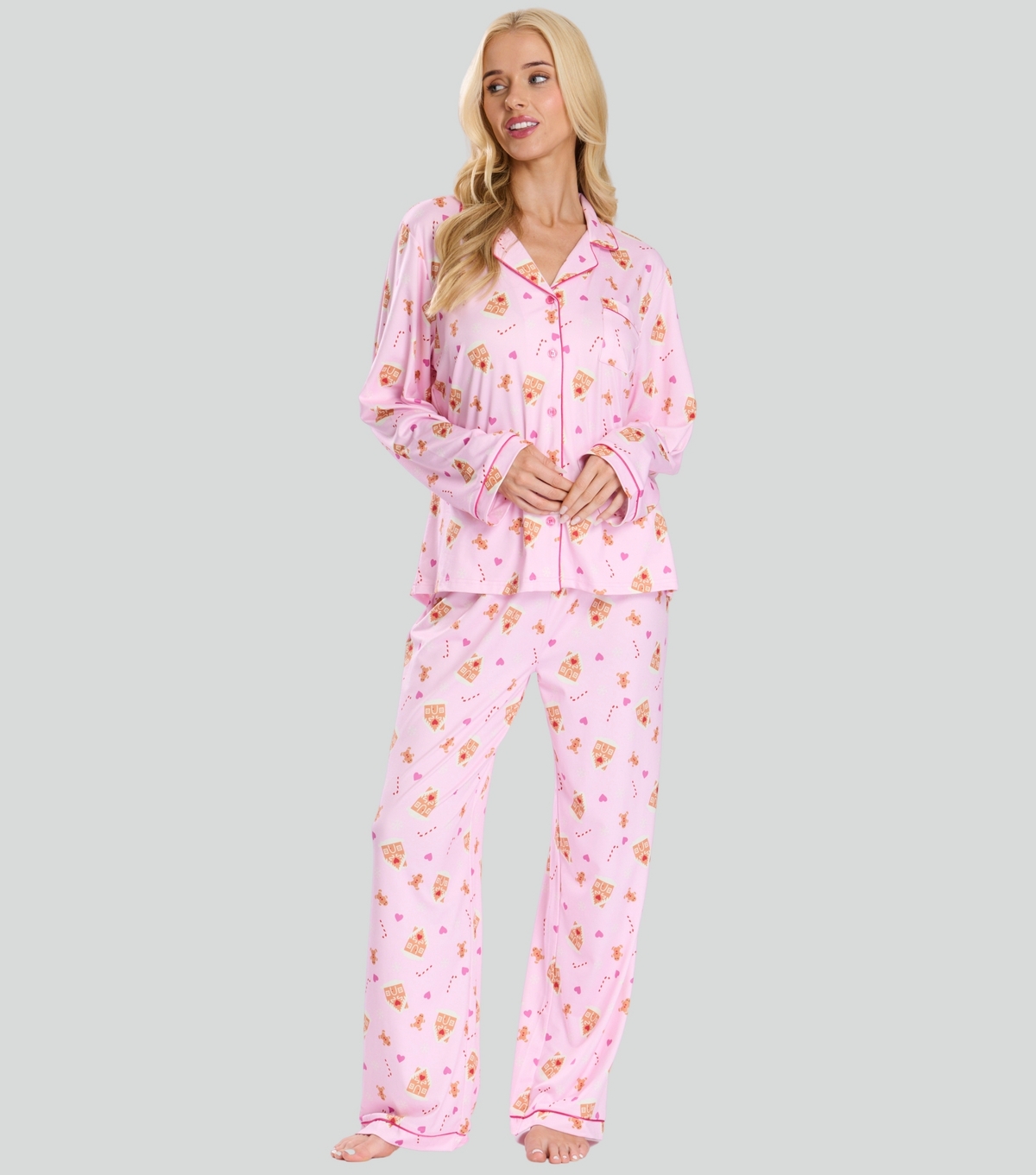 Women's Pink Gingerbread Print Pyjama Set Loungeable New Look