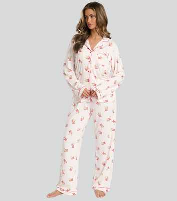 Loungeable Pink Mistletoe Print Pyjama Set