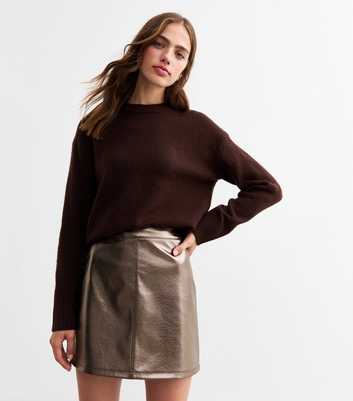 Bronze Metallic Faux Leather A-Line Mini Skirt