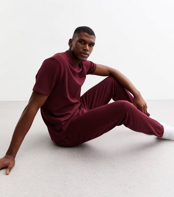 Burgundy Regular Waffle Texture Lounge Joggers New Look