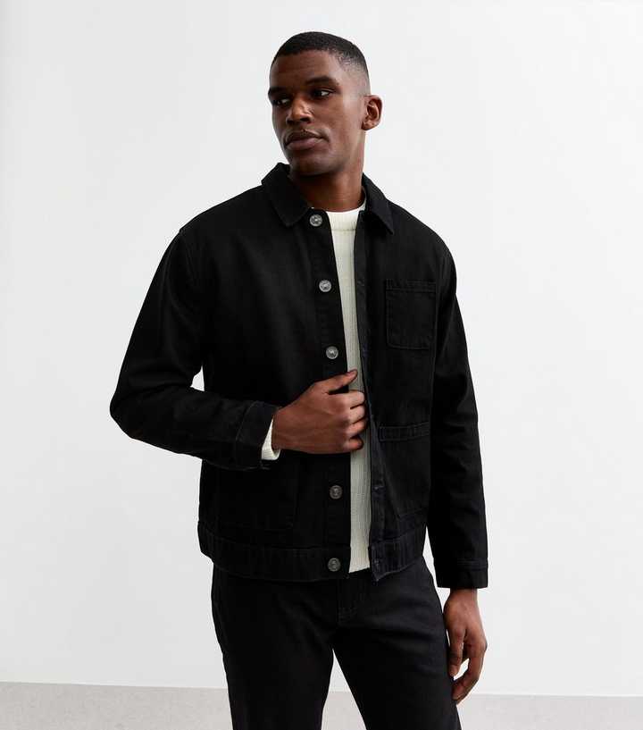 Black Regular Point Collar Denim Shacket