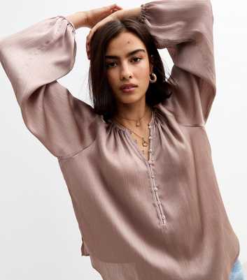 Pink Round Neck Button Through Blouse