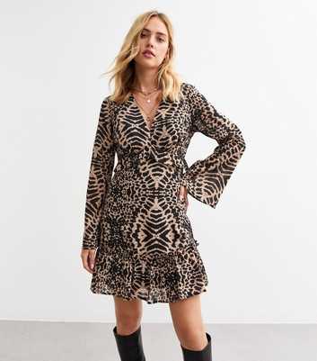 Brown Animal Print Chiffon Mini Dress