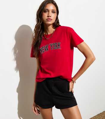 Red New York-Print Cotton T-Shirt